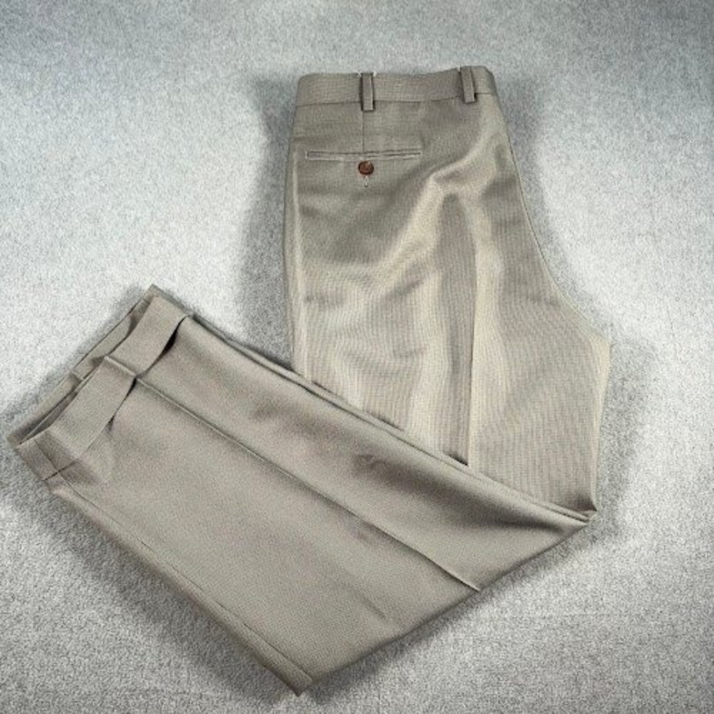 Lauren Ralph Lauren Dress Pants Mens 38x30 Tan Micro-check Pleated Cuffed VTG